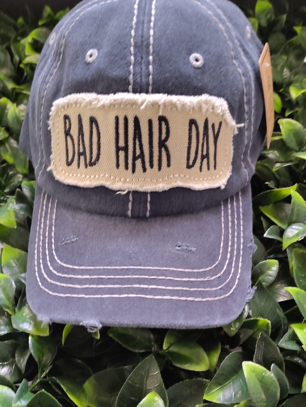 Bad Hair Day Distressed Navy Baseball Cap